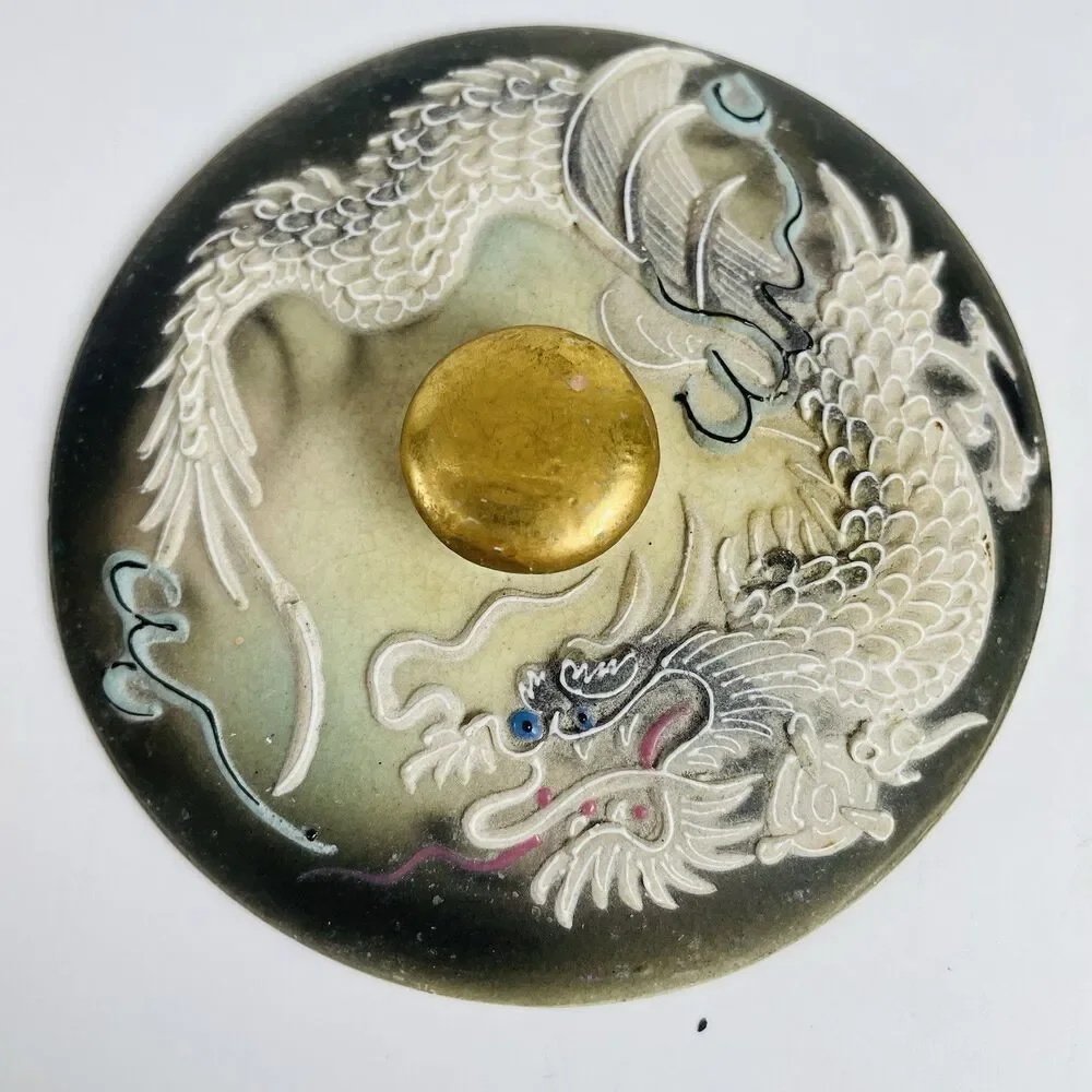 Dragon Ware Round Jewelry Trinket Box 4.25” Moriage Porcelain Hand Painted Japan